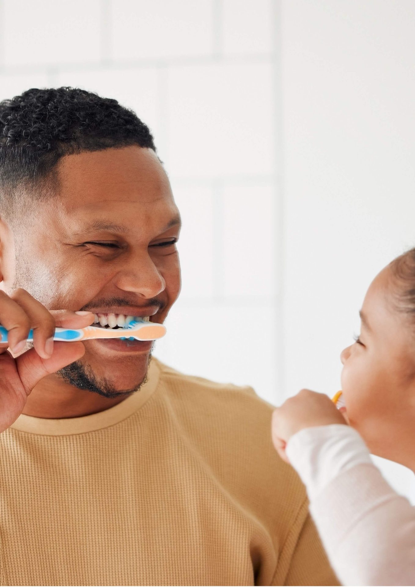 family brushing teeth